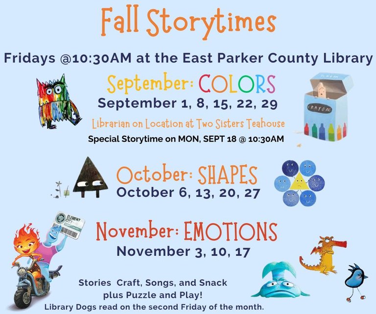 A list of monthly storytime themes for this season.